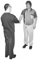 A picture of two people greeting each other